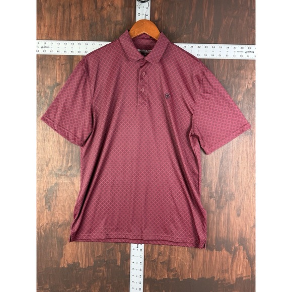 Ariat Tek Heat‎ Series Performance Polo Shirt All Over Western Print Red Medium - Picture 1 of 10